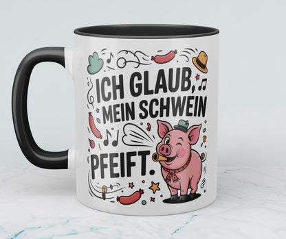 Geschenk für Kollegen – Lustige Bürotasse mit Spruch: Ich glaub, mein Schwein pfeift