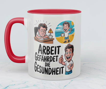 Lustige Bedruckte Tasse: “Arbeit gefährdet die Gesundheit” – Ideales Geschenk für Kollegen im Büro