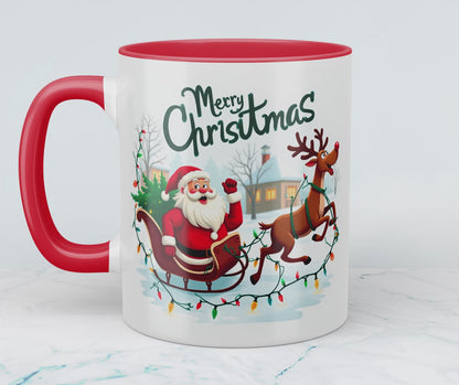 Witzige Tasse mit Weihnachtsmann, Schlitten und Rentier – ein zauberhaftes Geschenk für die Feiertage!