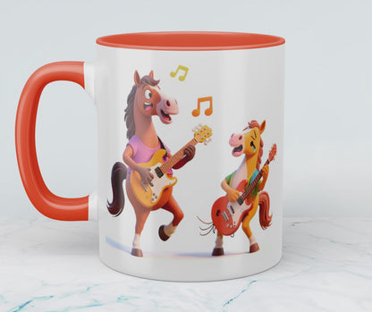 Lustige bedruckte Tasse mit 2 tanzenden Pferden und Gitarre – das perfekte Geschenk für Kinder!