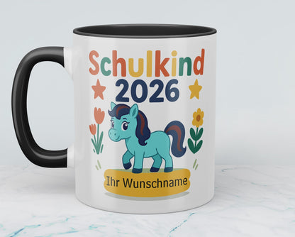 Zum Schulstart – Bedruckte Tasse, Personalisiert mit Namen, Ponny und Schriftzug: Schulkind 2026