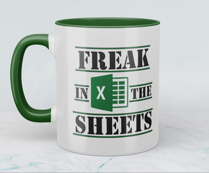 Becher mit Aufschrift "Freak in the Sheets" - Excel Tasse, Geschenk für Kollegen