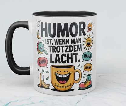 Humorvolle Kaffeetasse für Büro & Homeoffice – Spruch: Humor ist, wenn man trotzdem lacht