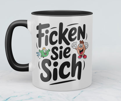 Lustige bedruckte Tasse mit Spruch: Ficken Sie sich! - Perfektes Geschenk für Kollegen und Freunde