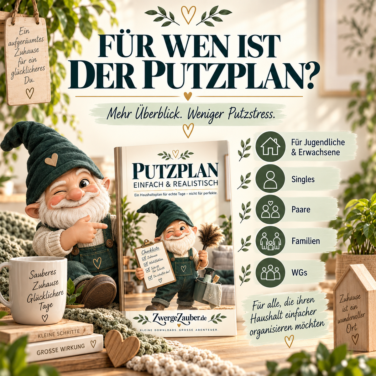 Putzplan für Jugendliche, Erwachsene, Singles, Paare, Familien und WGs – digitaler Haushaltsplan von ZwergeZauber