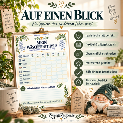 ZwergeZauber Putzplan auf einen Blick mit realistischen Routinen, übersichtlichen Checklisten und flexibler Haushaltsplanung