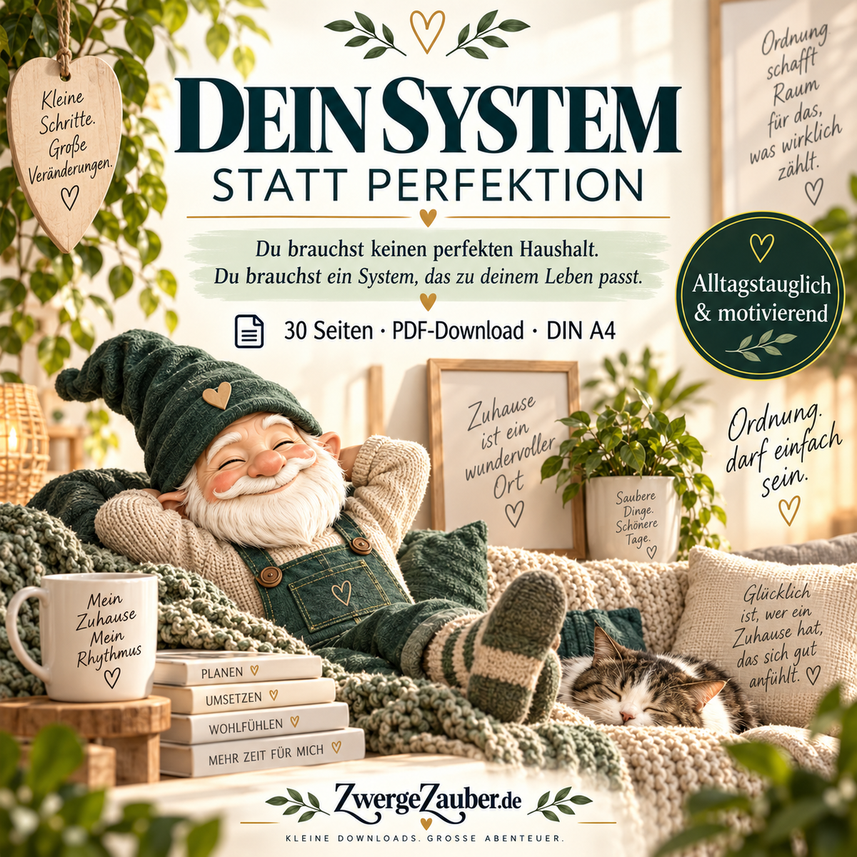 Putzplan System statt Perfektion – alltagstauglicher 30-seitiger PDF-Haushaltsplan von ZwergeZauber für mehr Struktur ohne Putzstress