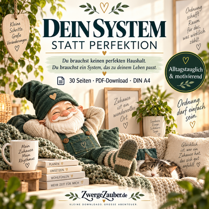 Putzplan System statt Perfektion – alltagstauglicher 30-seitiger PDF-Haushaltsplan von ZwergeZauber für mehr Struktur ohne Putzstress