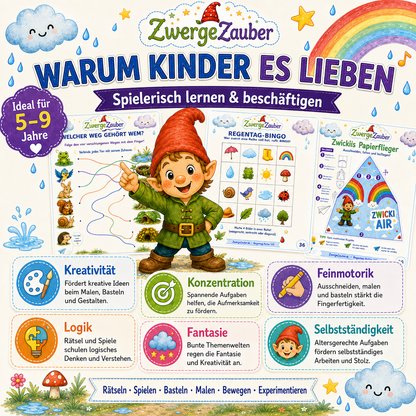 Regentag-Retter XXL fördert Kreativität, Konzentration, Logik, Fantasie und spielerische Beschäftigung für Kinder von 5 bis 9 Jahren.
