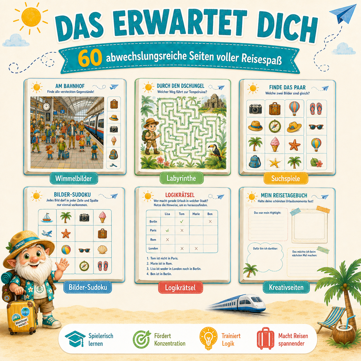 Reise-Abenteuer XXL mit Wimmelbildern, Labyrinthen, Suchspielen, Logikrätseln und Kreativaufgaben für Kinder