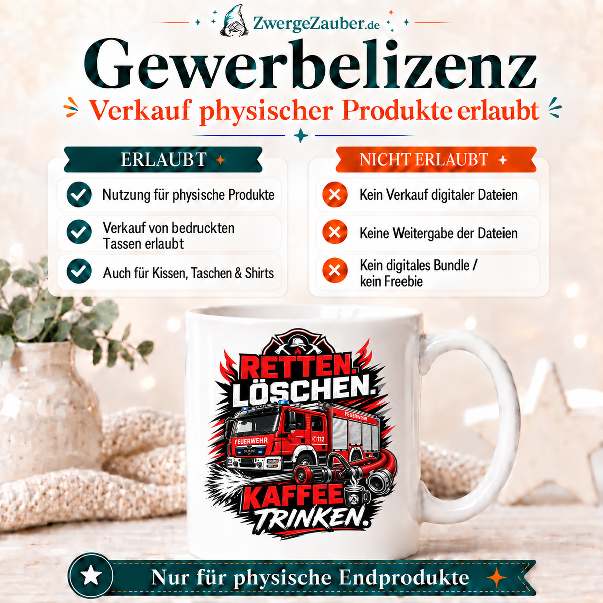 ZwergeZauber Tassendesign Retten. Löschen. Kaffee trinken – Verkaufsbild 4