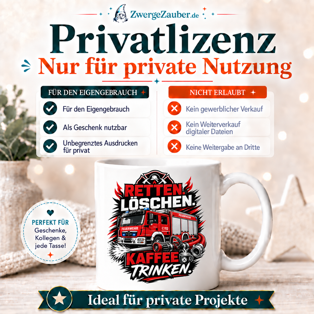 ZwergeZauber Tassendesign Retten. Löschen. Kaffee trinken – Verkaufsbild 3