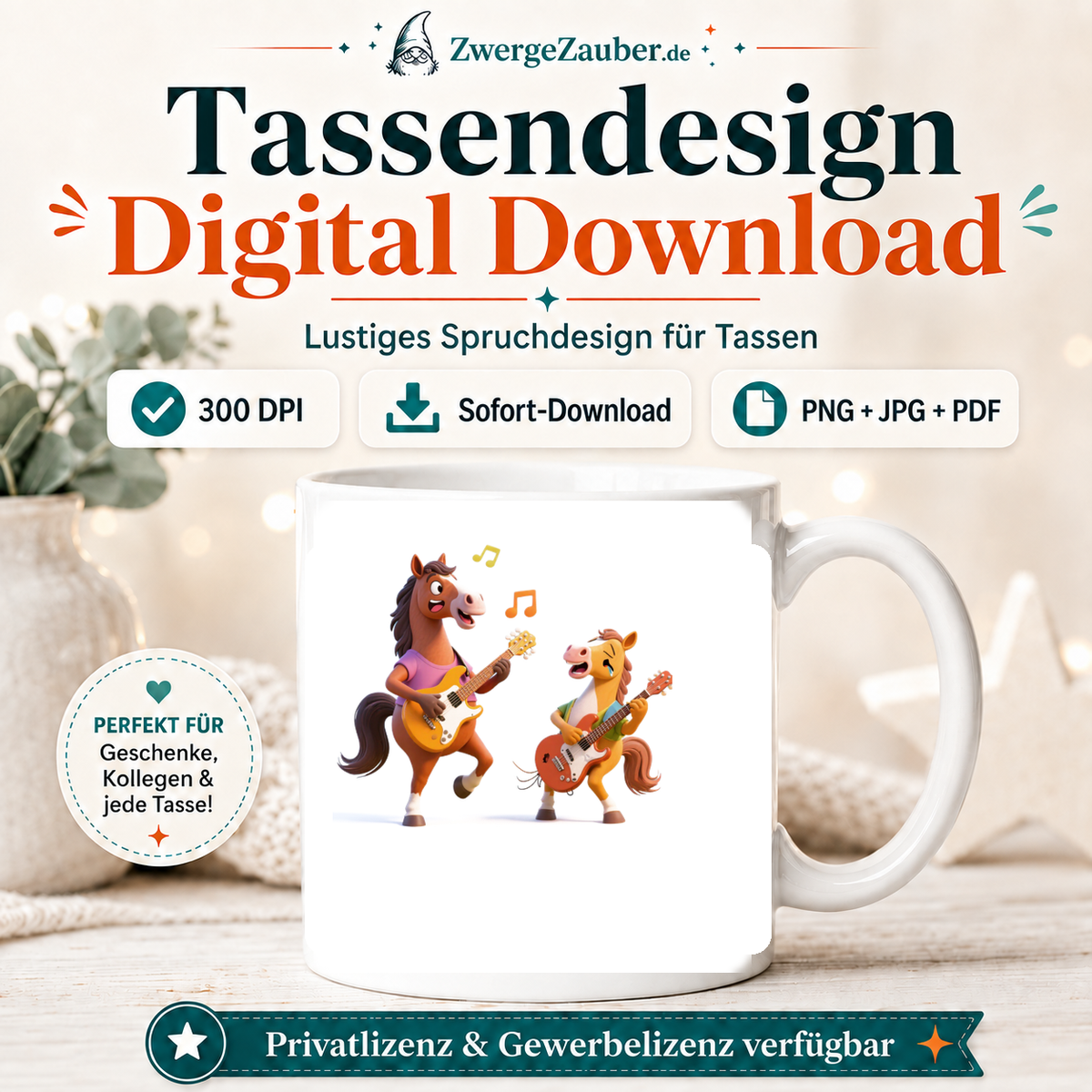 ZwergeZauber Tassendesign Rockende Pferde Gitarren Duo – Verkaufsbild 1