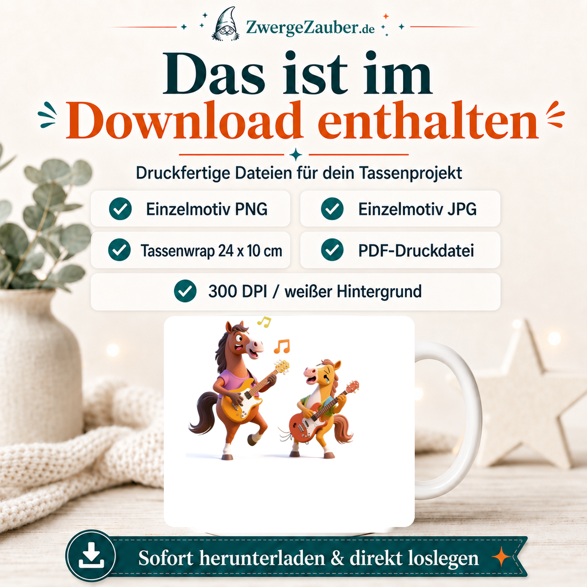 ZwergeZauber Tassendesign Rockende Pferde Gitarren Duo – Verkaufsbild 2
