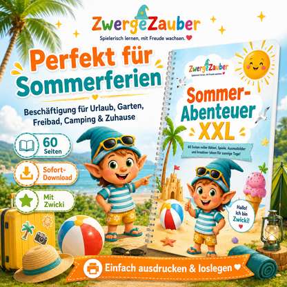 Sommerferien Beschäftigung für Kinder – 60 Seiten Sommer-Abenteuer XXL für Urlaub, Garten, Freibad, Camping und Zuhause