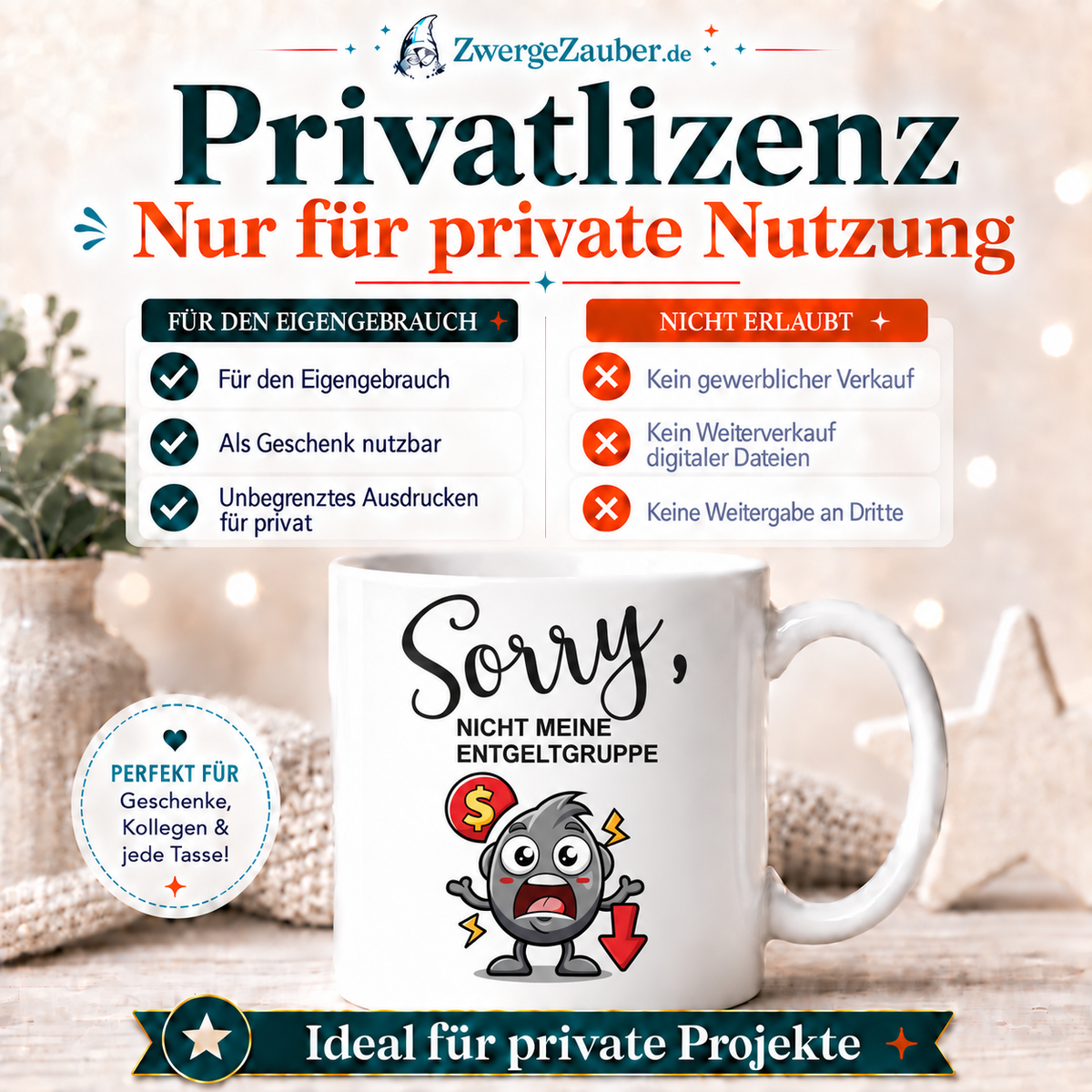 ZwergeZauber Tassendesign Sorry, nicht meine Entgeltgruppe – Verkaufsbild 3