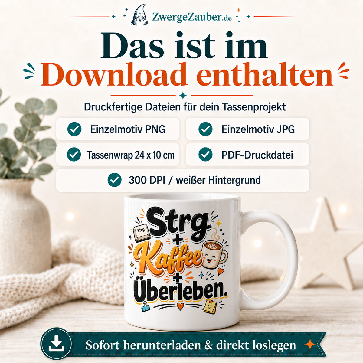 ZwergeZauber Tassendesign Strg Kaffee Überleben – Verkaufsbild 2