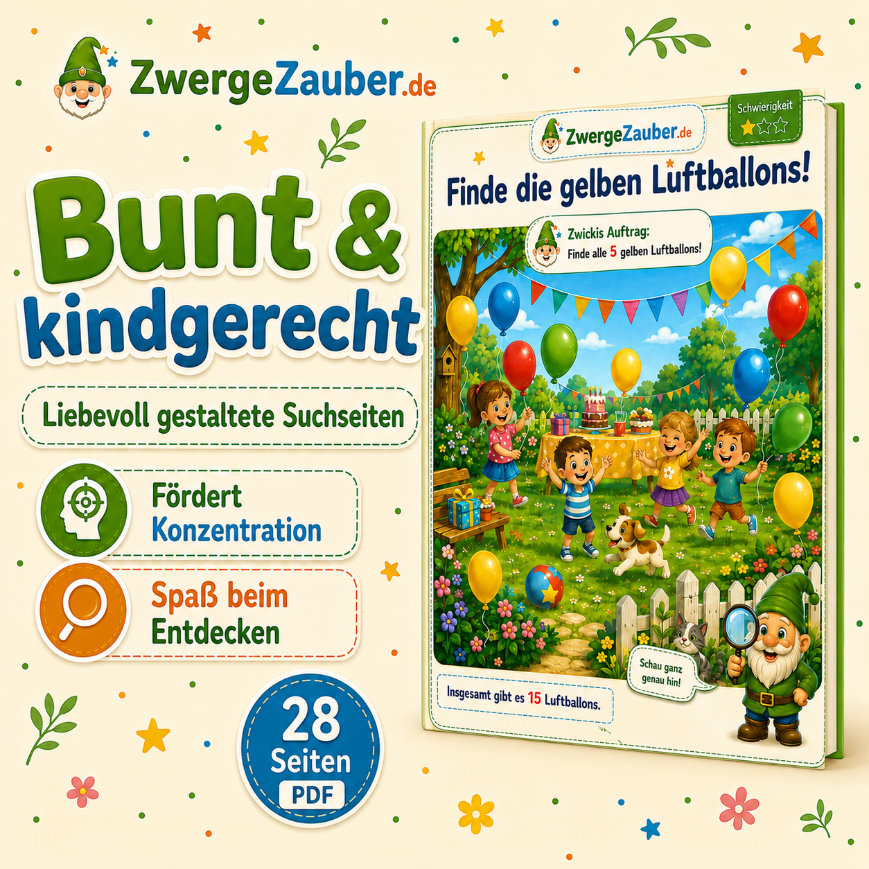 Bunte und kindgerechte Suchspiele zur Förderung von Konzentration und genauem Hinschauen für Kinder