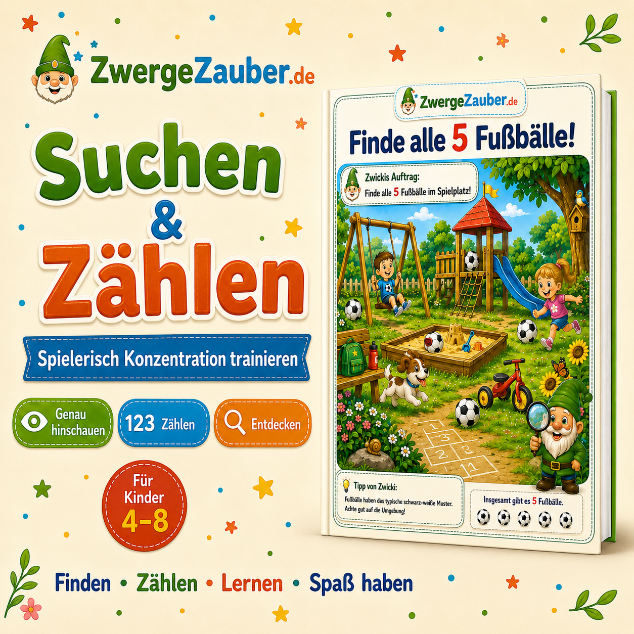Suchspiele XXL einfach erklärt mit Suchen, Zählen, genau Hinschauen und Einkreisen für Kinder von 4 bis 8 Jahren