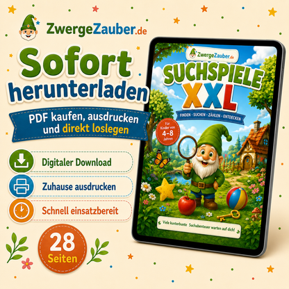 Suchspiele XXL als digitaler Sofort-Download zum Ausdrucken mit 28 Seiten für Kinder von 4 bis 8 Jahren