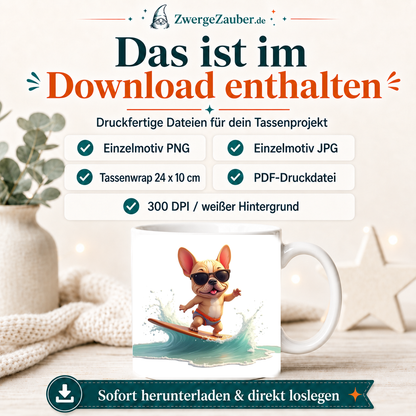 ZwergeZauber Tassendesign Surfender Hund mit Sonnenbrille  – Verkaufsbild 2