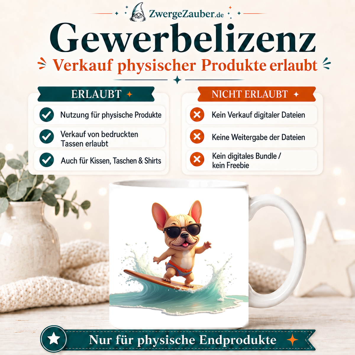 ZwergeZauber Tassendesign Surfender Hund mit Sonnenbrille  – Verkaufsbild 4