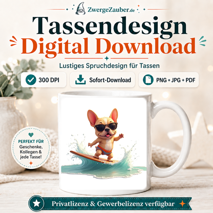 ZwergeZauber Tassendesign Surfender Hund mit Sonnenbrille  – Verkaufsbild 1