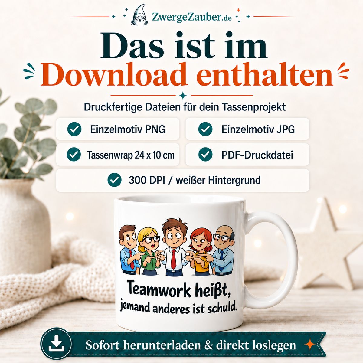 ZwergeZauber Tassendesign Teamwork heißt, jemand anderes ist schuld – Verkaufsbild 2