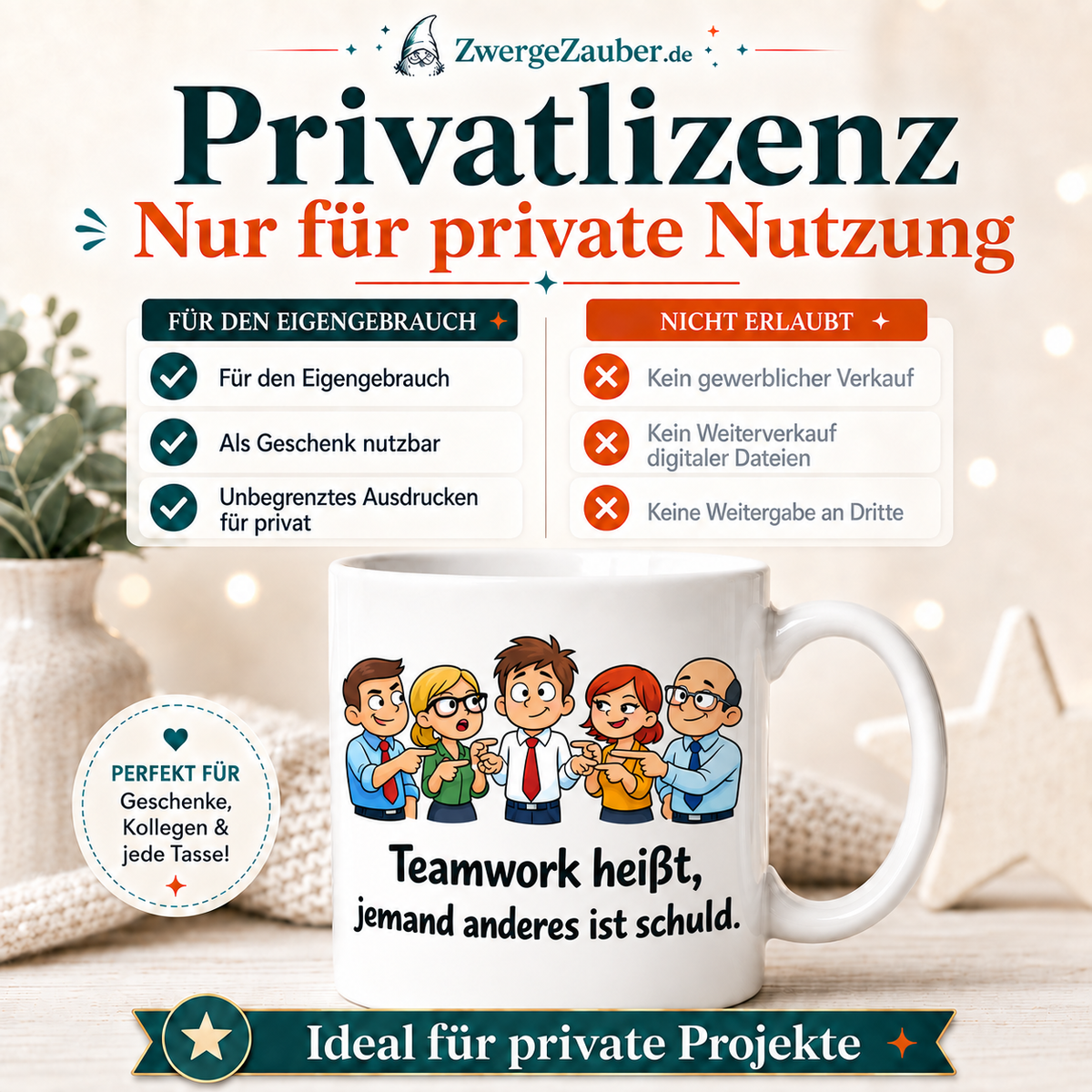 ZwergeZauber Tassendesign Teamwork heißt, jemand anderes ist schuld – Verkaufsbild 3