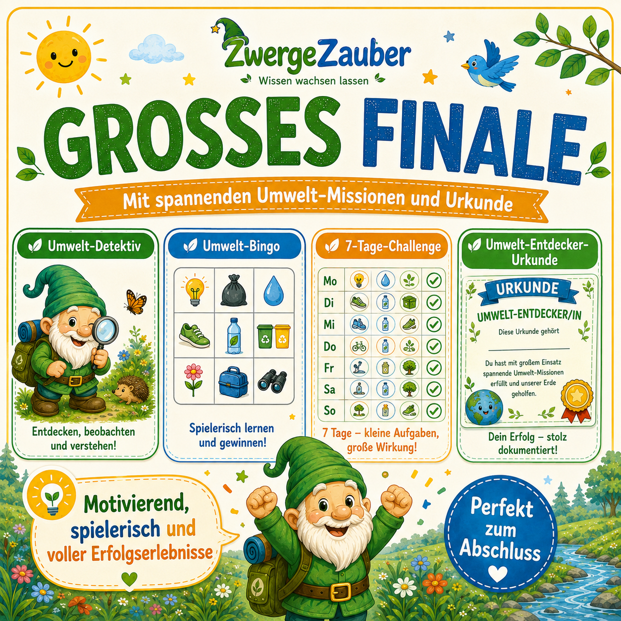 Großes Umwelt-Entdecker-Finale mit Umwelt-Detektiv, Bingo, 7-Tage-Challenge und persönlicher Umwelt-Entdecker-Urkunde