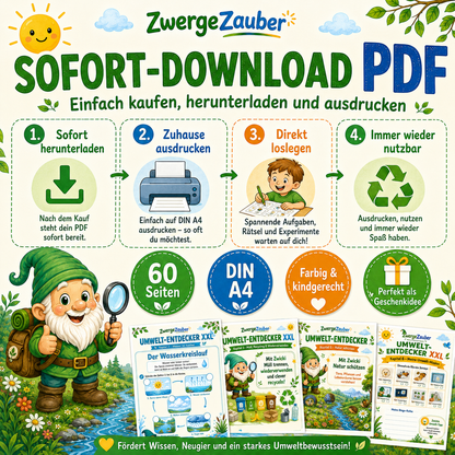 Umwelt-Entdecker XXL als sofort verfügbarer PDF-Download mit 60 DIN-A4-Seiten zum Ausdrucken und mehrfach Verwenden