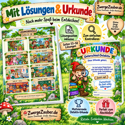 Unterschiede finden XXL inklusive Lösungsseiten und Detektiv-Urkunde zum Ausdrucken