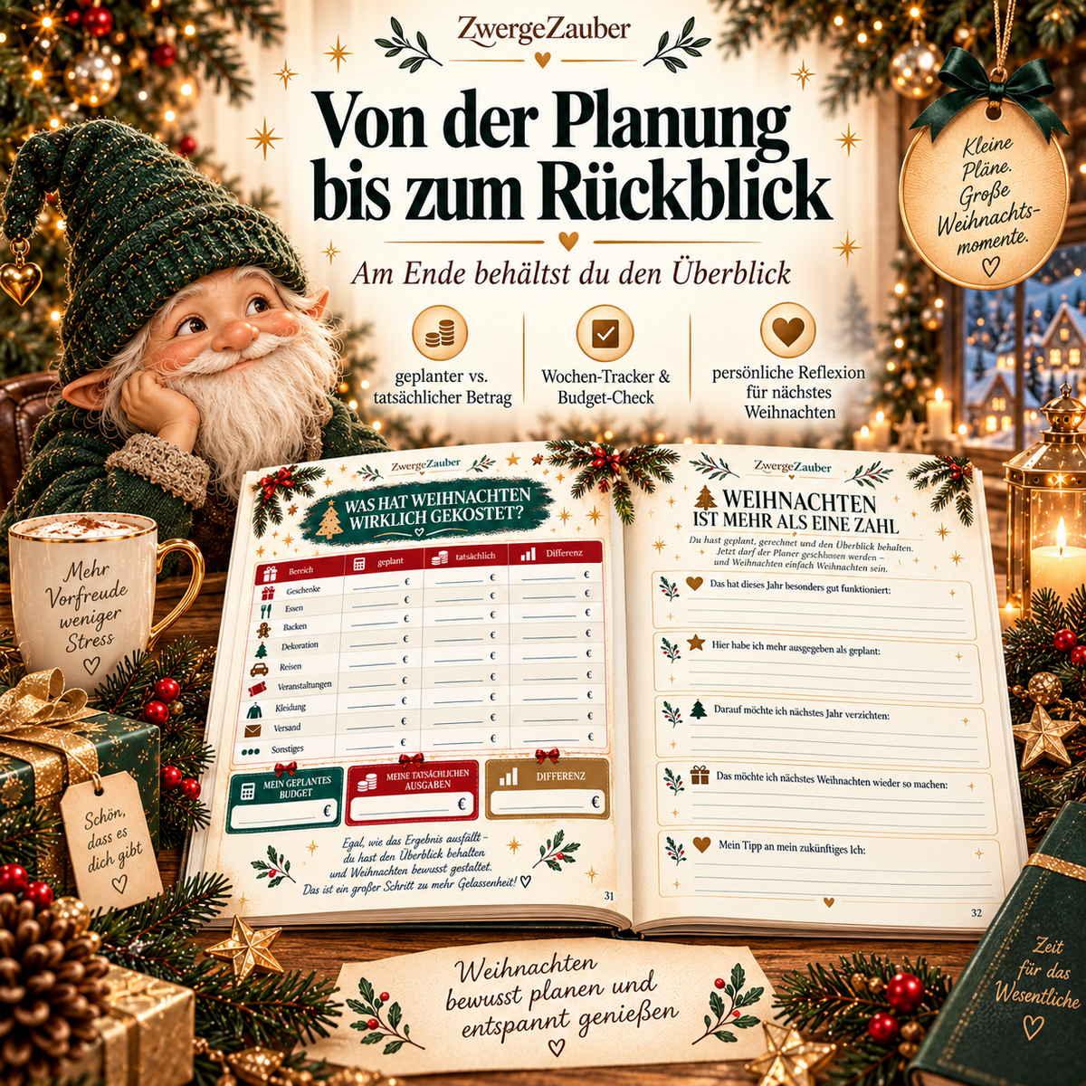 Weihnachtsbudget-Planer mit Budget-Check, Wochentrackern und persönlichem Rückblick für eine entspannte Weihnachtsplanung