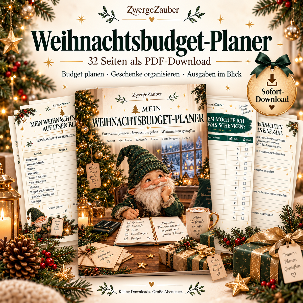 Weihnachtsbudget-Planer von ZwergeZauber mit 32 Seiten als PDF zum Planen von Budget, Geschenken und Weihnachtsausgaben