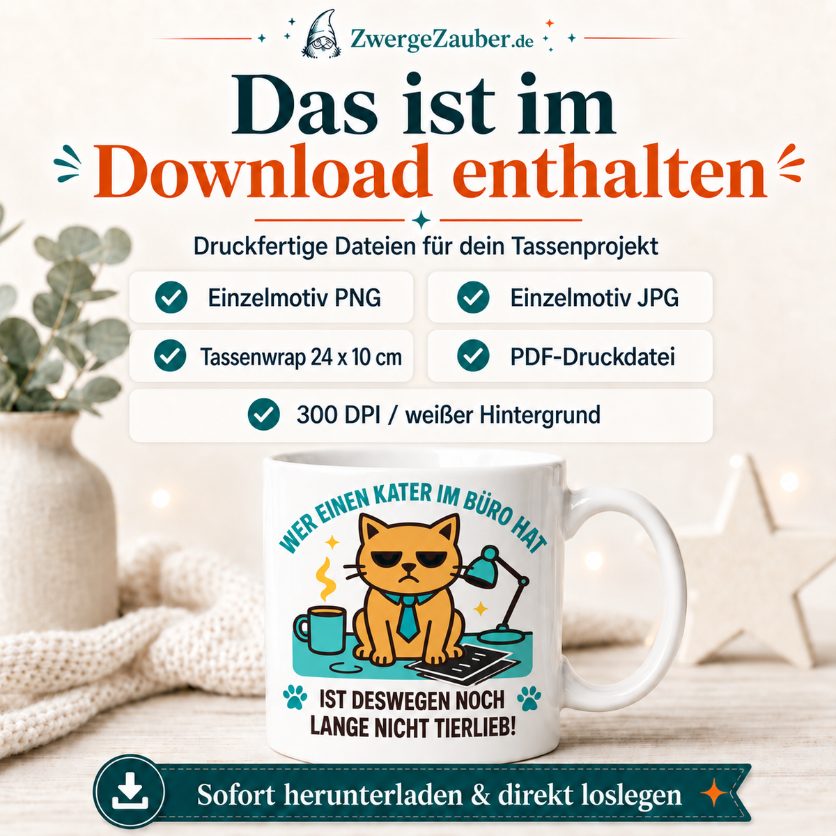 ZwergeZauber Tassendesign Wer einen Kater im Büro hat, ist deswegen noch lange nicht tierlieb! – Verkaufsbild 2