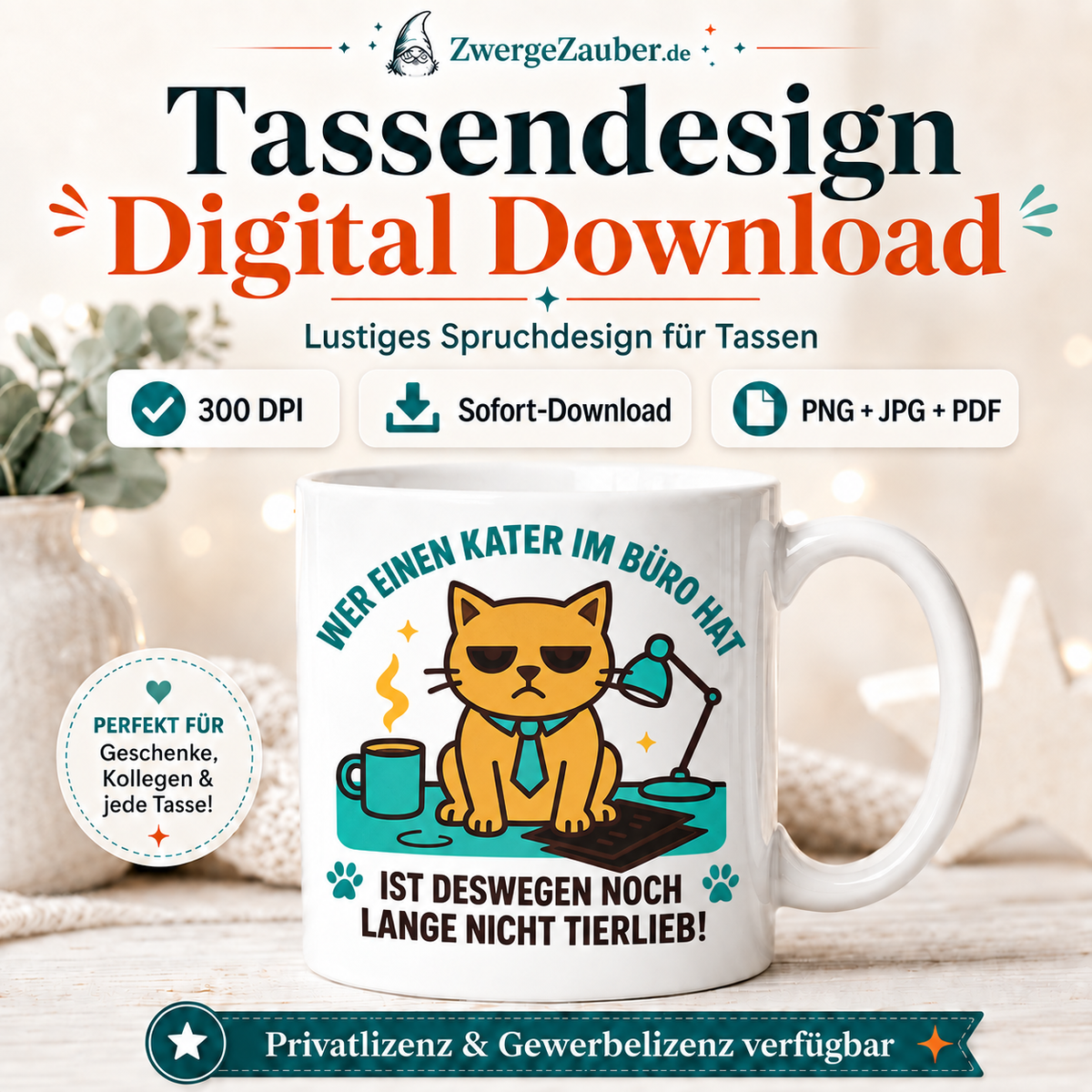 ZwergeZauber Tassendesign Wer einen Kater im Büro hat, ist deswegen noch lange nicht tierlieb! – Verkaufsbild 1