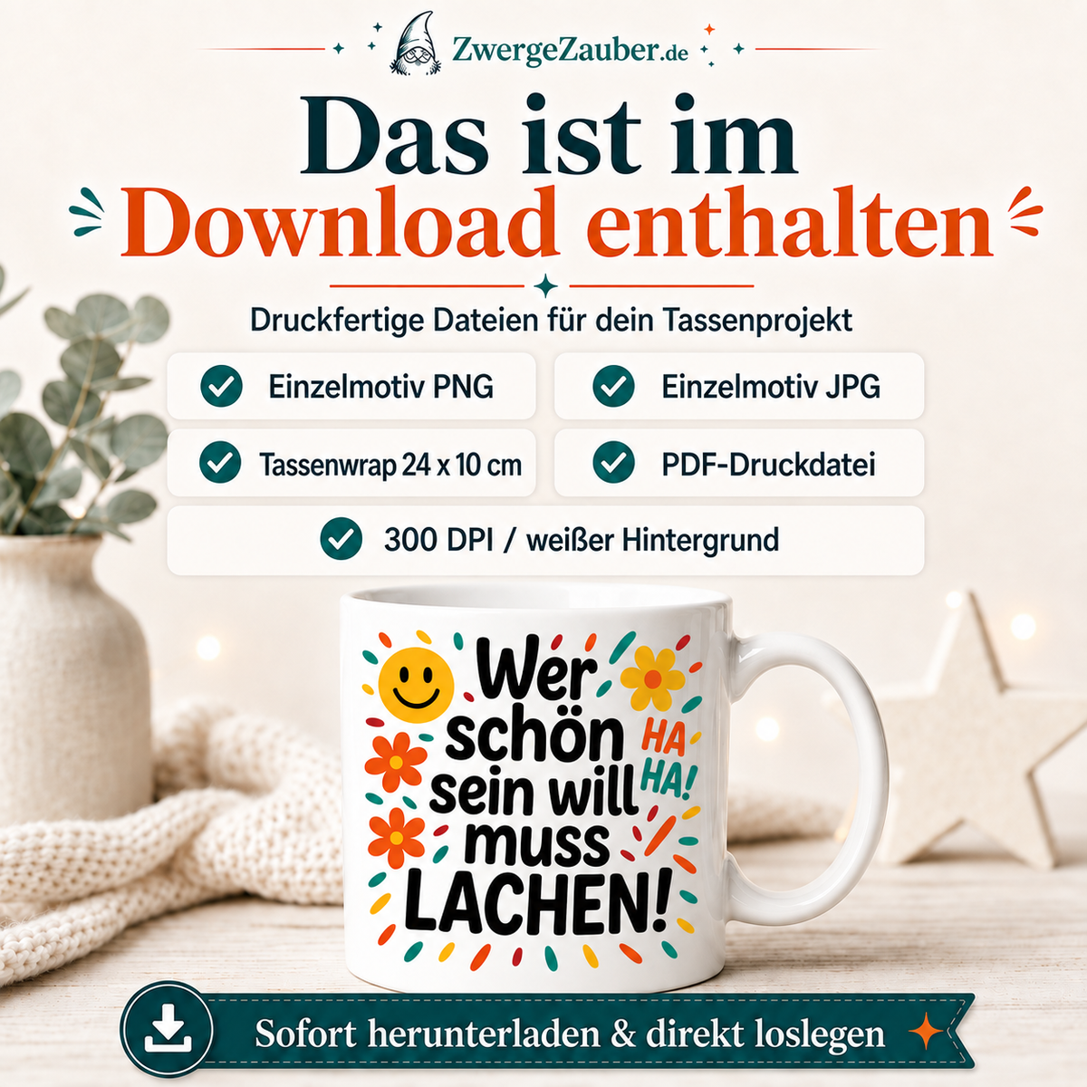 ZwergeZauber Tassendesign Wer schön sein will muss lachen!  – Verkaufsbild 4