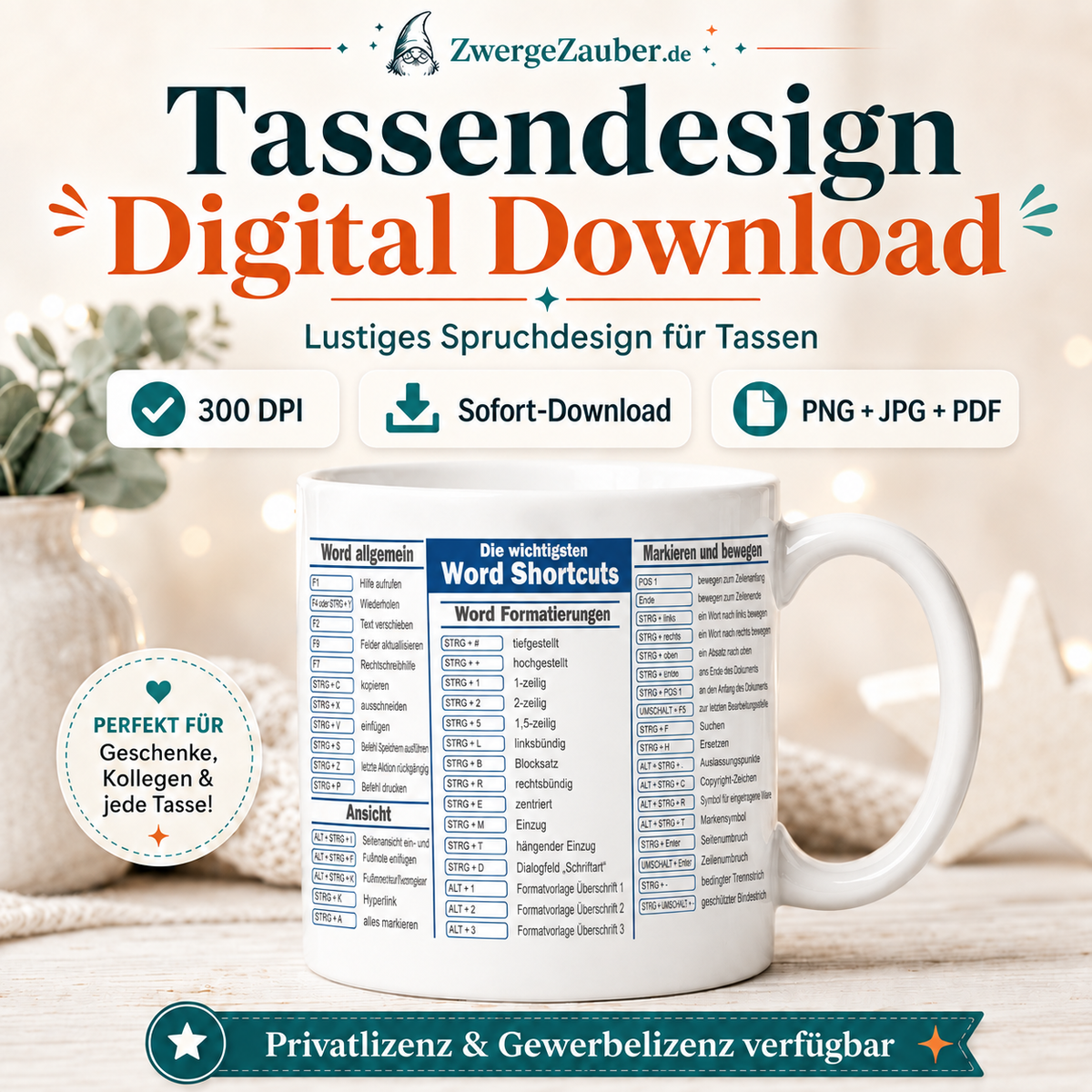 ZwergeZauber Tassendesign Word Shortcuts Design – Verkaufsbild 1