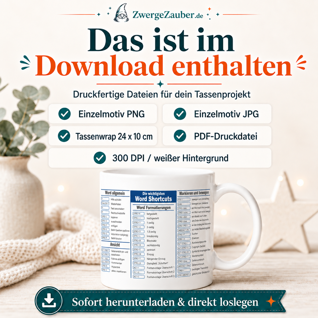 ZwergeZauber Tassendesign Word Shortcuts Design – Verkaufsbild 2