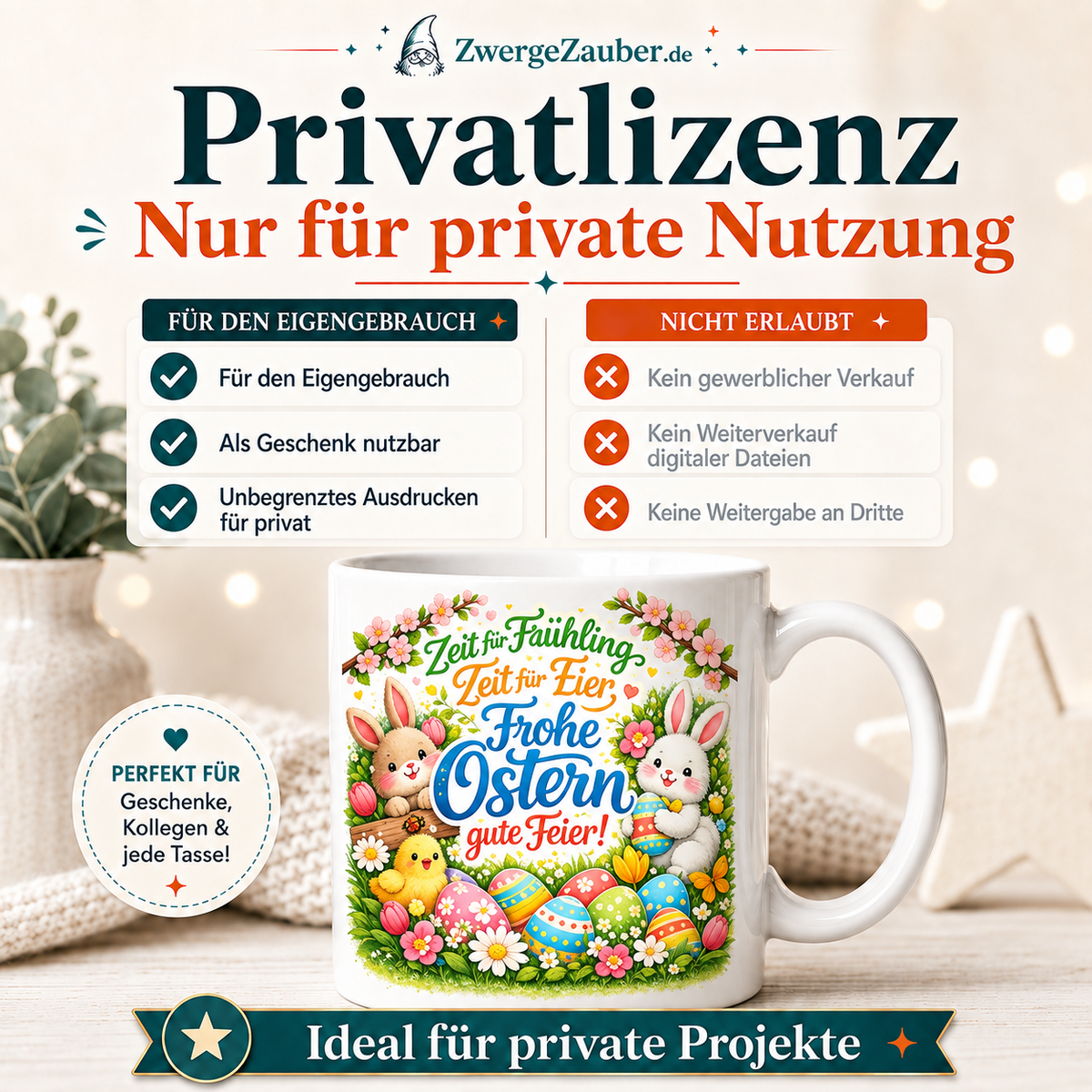 ZwergeZauber Tassendesign Zeit für Frühling - Frohe Ostern – Verkaufsbild 3