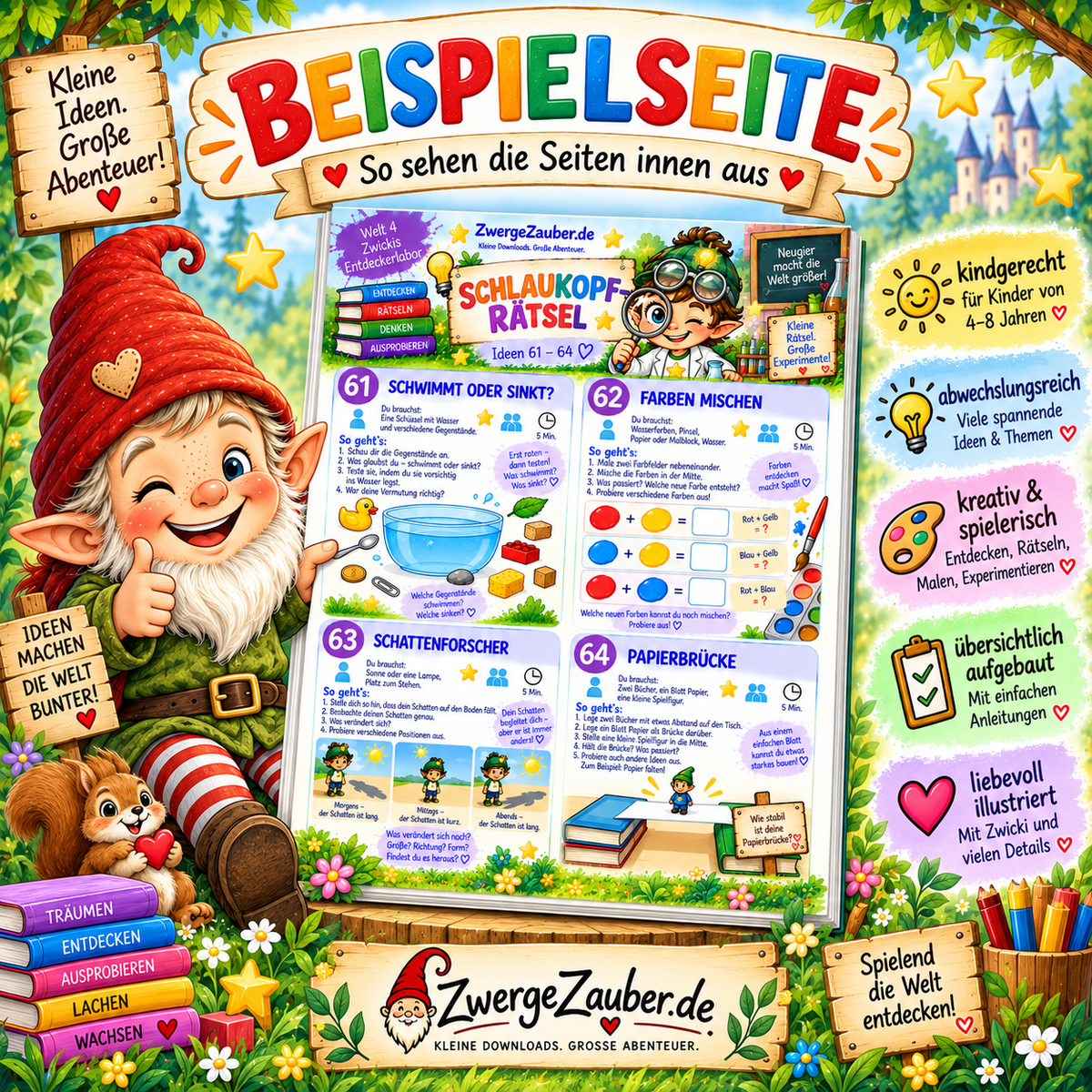 Beispielseite aus 100 Beschäftigungsideen für Kinder mit Experimenten, Rätseln und Entdeckeraufgaben für 4–8 Jahre