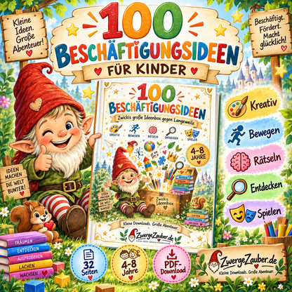 100 Beschäftigungsideen für Kinder von 4–8 Jahren – kreatives PDF zum Ausdrucken mit Zwicki von ZwergeZauber.de