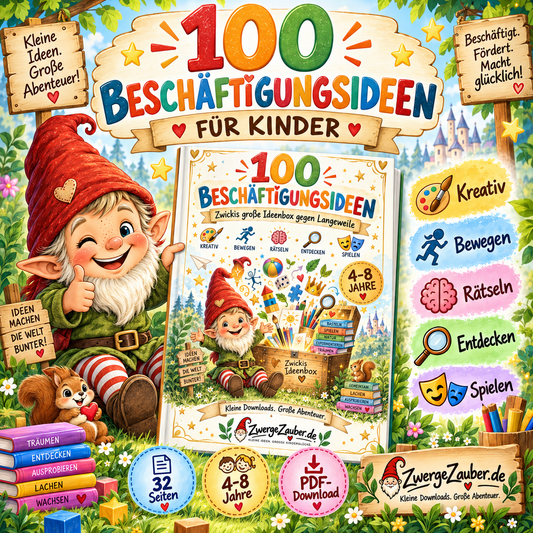 100 Beschäftigungsideen für Kinder von 4–8 Jahren – kreatives PDF zum Ausdrucken mit Zwicki von ZwergeZauber.de