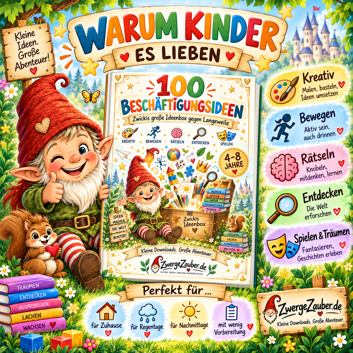 100 abwechslungsreiche Beschäftigungsideen für Kinder – kreativ sein, bewegen, rätseln, entdecken, spielen und träumen