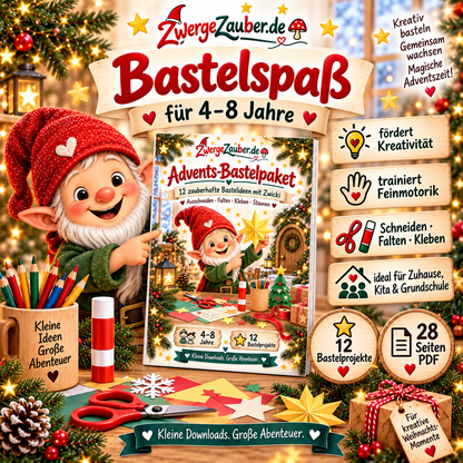 Weihnachtlicher Bastelspaß für Kinder von 4 bis 8 Jahren mit 12 Projekten zum Fördern von Kreativität und Feinmotorik.