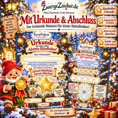 Advents-Rätselheft mit personalisierbarer Rätselhelden-Urkunde und großem Adventsstern-Finale – ein besonderes Weihnachtsabenteuer mit Zwicki.