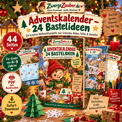 Adventskalender mit 24 Bastelideen für Kinder von 4 bis 9 Jahren – Weihnachtsbasteln als PDF von ZwergeZauber