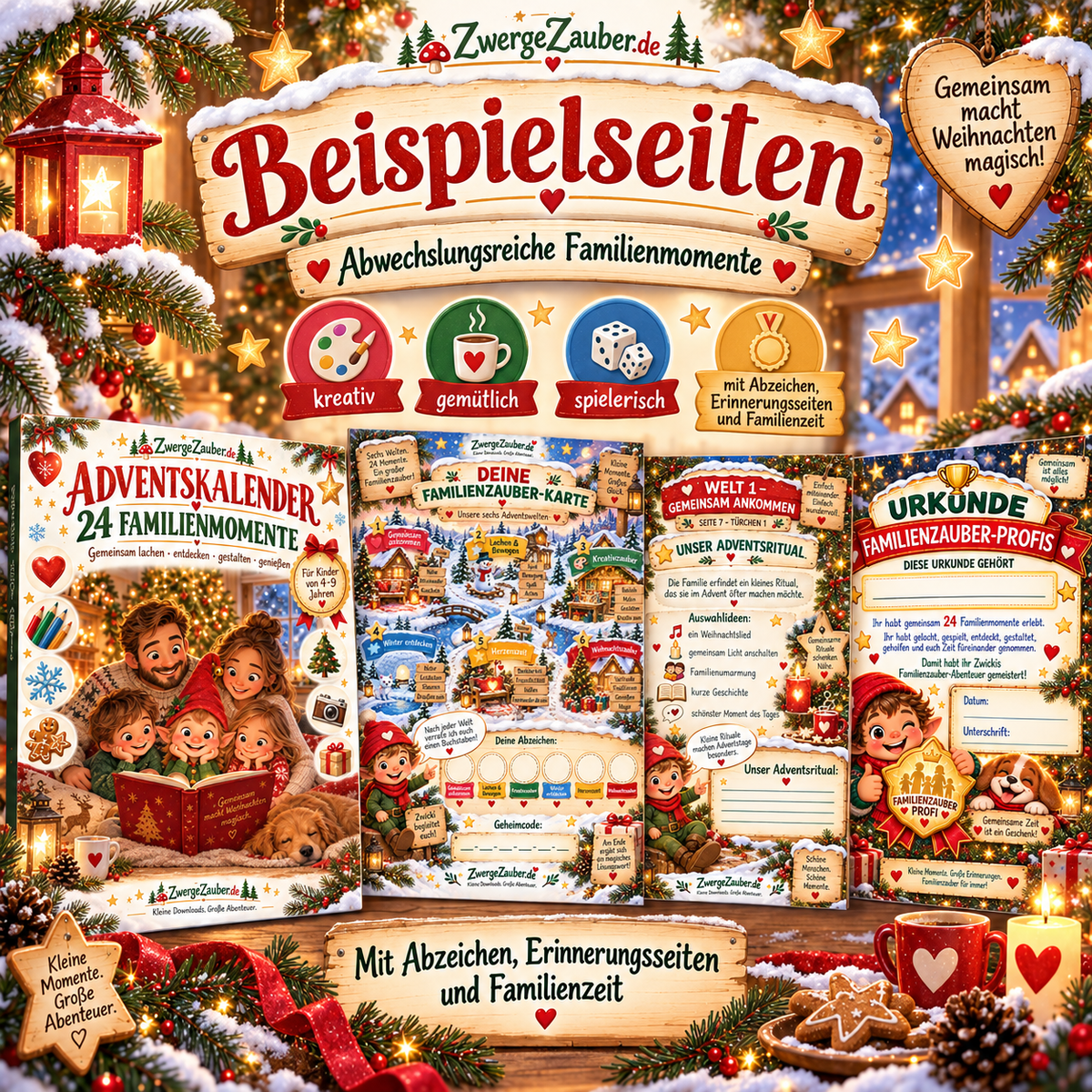 Beispielseiten aus dem Adventskalender 24 Familienmomente mit kreativen, gemütlichen und spielerischen Adventsaktivitäten