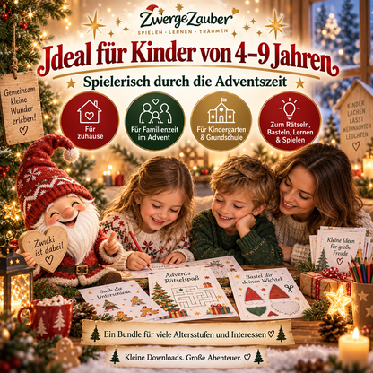 Kinder entdecken gemeinsam mit ihrer Familie die Adventszeit und lösen Weihnachtsrätsel. Adventszauber XXL bietet Bastel-, Lern- und Spielideen für Kinder von 4 bis 9 Jahren.