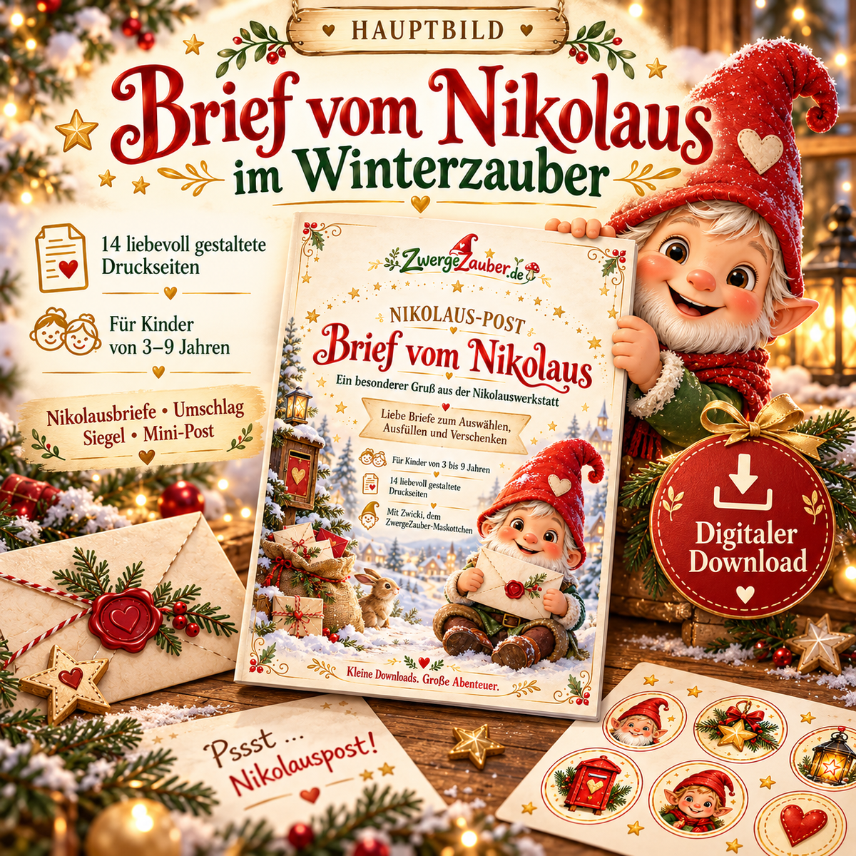 Brief vom Nikolaus im Winterzauber von ZwergeZauber: 14 liebevoll gestaltete PDF-Druckseiten für Kinder von 3 bis 9 Jahren mit Zwicki.